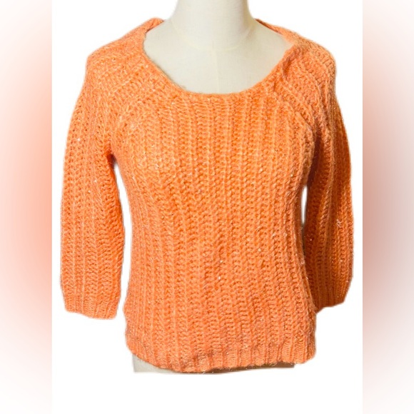 Anthropologie KNITTED & KNOTTED Sunstitch Pullover Sweater Peach XS EUC - Picture 2 of 13